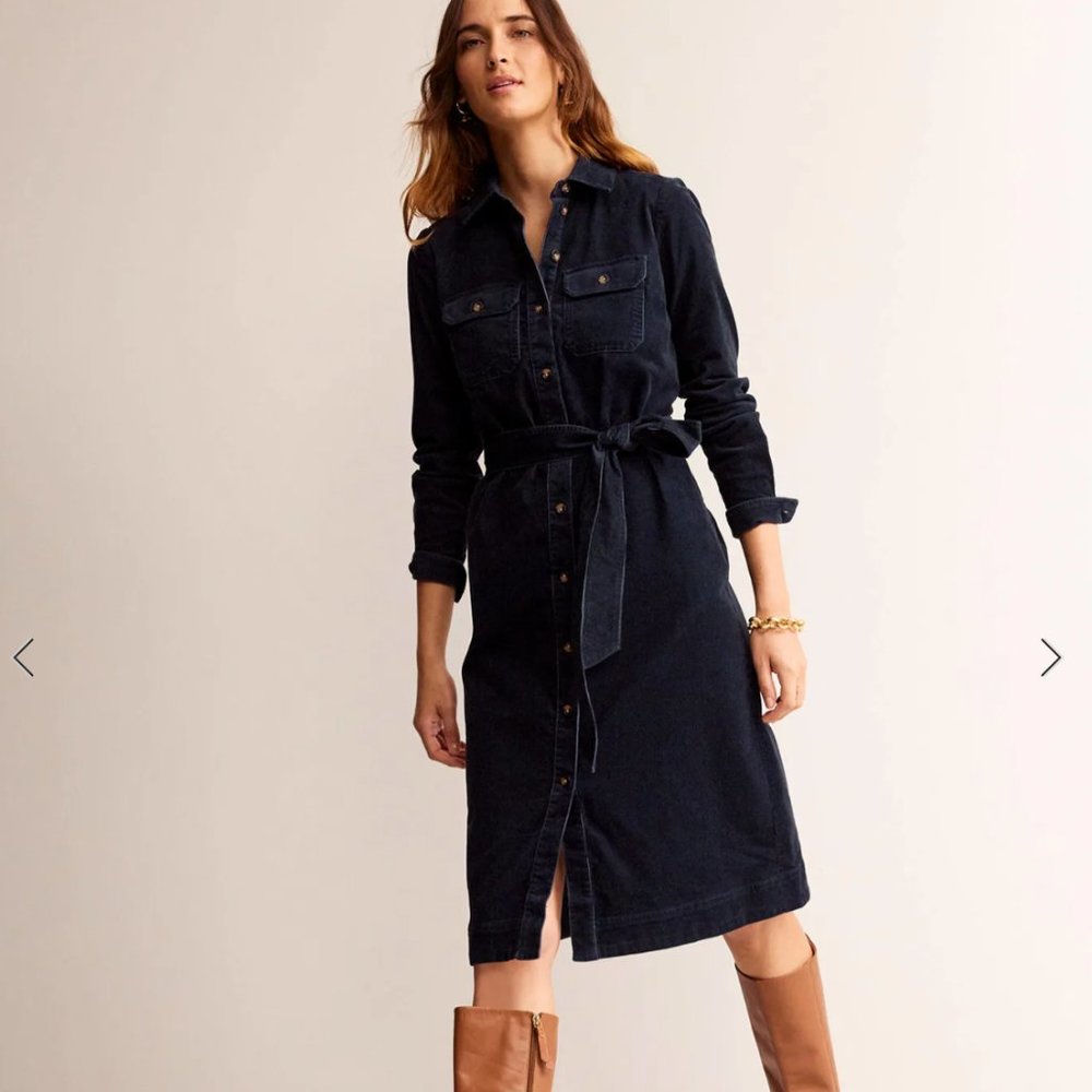 Boden Navy Cord Midi Shirt Dress, NWT (4L)